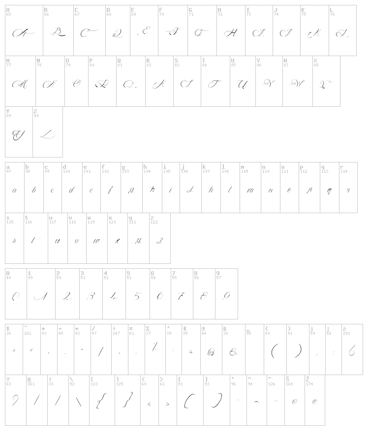 Midnight Legend font map